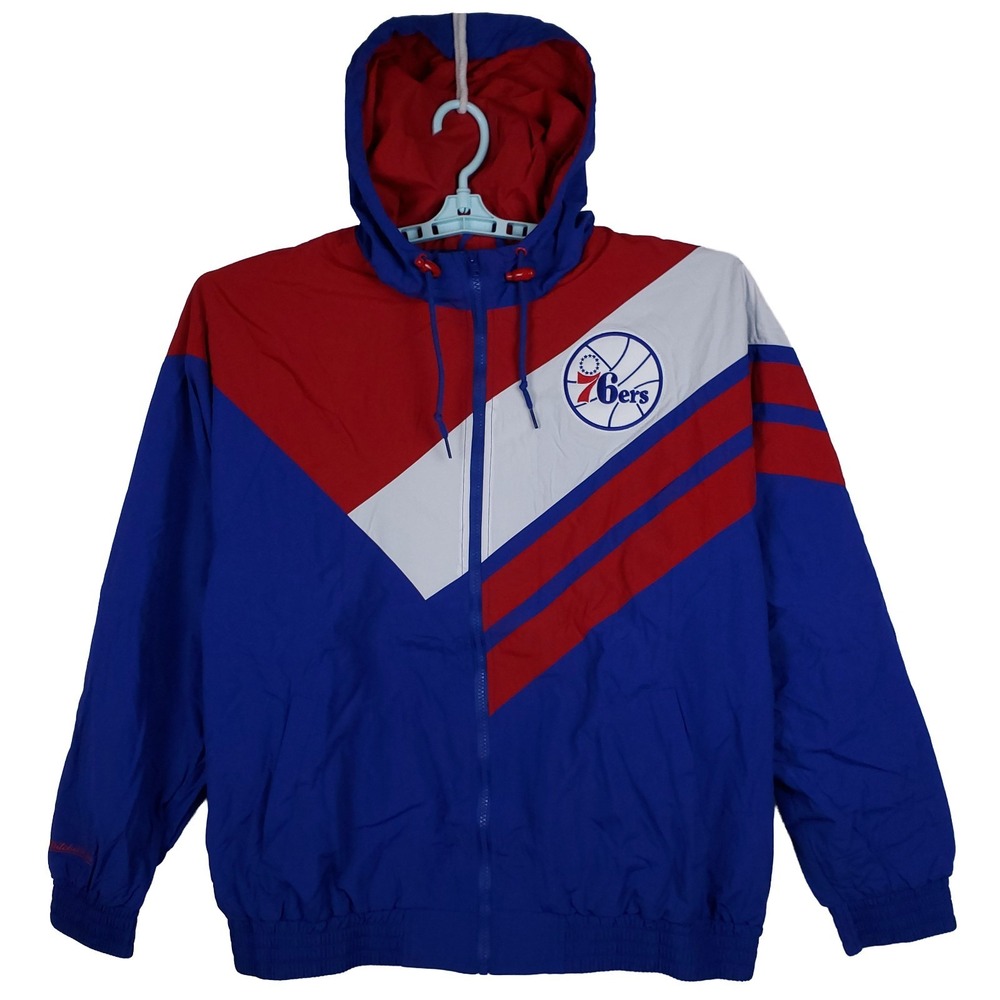 Philadelphia 76ers Mitchell & Ness NBA Large Jacket Blue Red White NWT